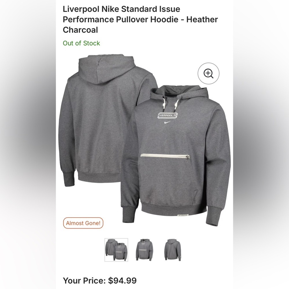 Liverpool Nike Standard Issue Performance Pullover Hoodie - Heather Charcoal